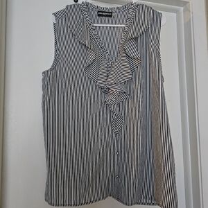 Karl Lagerfeld Paris Ruffle Striped Top Sleeveless V-Neck